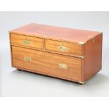 The upper section of a Victorian camphor and brass banded military chest fitted 2 short and 1 long