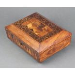 A 19th Century Tunbridge Ware style rectangular trinket box with hinged lid, the top inlaid