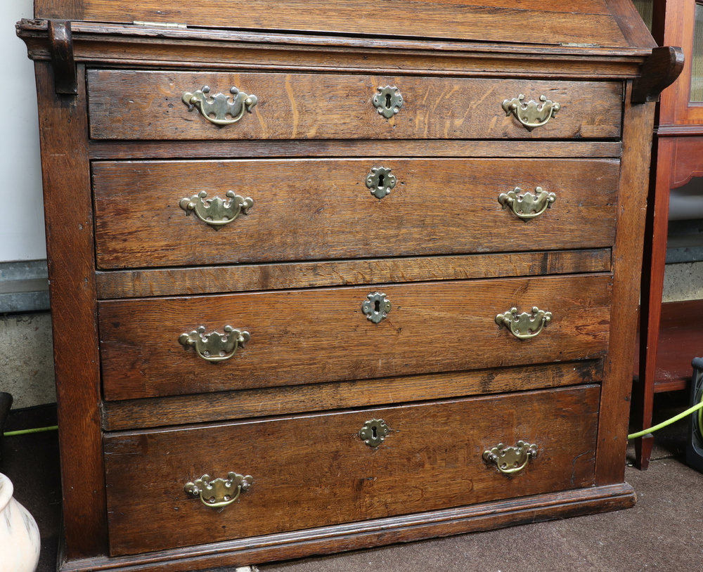 A 19th Century oak bureau bookcase the later associated top fitted shelves enclosed by astragal - Image 5 of 6