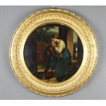 19th Century Continental circular oil on copper, study of an amorous couple 32cm