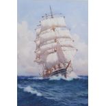 Samuel Milton John Brown (1873-1963), watercolour, study of a 3 masted sailing ship in full sail,