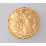 A gold 10 franc coin 1899