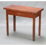 A 19th Century rectangular mahogany tea table, base fitted a drawer, raised on square supports