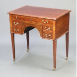 A 19th Century crossbanded inlaid mahogany side table fitted a 1 long and 4 short drawers, raised on
