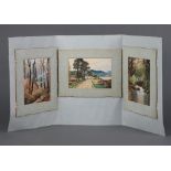 M R A Johns, watercolours signed, woodland view, loch scene and a stream view (3) unframed 10cm x