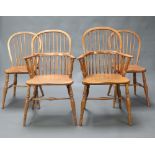 A set of 4 20th Century elm stick and hoop back dining chairs - 2 carvers 98cm h x 56cm w x 35cm