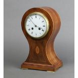 Japy Freres, a French 8 day striking mantel clock with enamelled dial contained in an inlaid