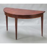 A 19th Century mahogany demi-lune table, raised on square tapered supports 72cm h x 122cm w x 61cm d