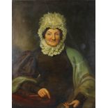 Victorian oil on canvas, portrait of a elderly lady wearing a lace cap 91cm x 70cm The picture has