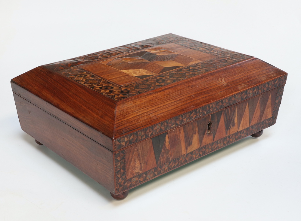 A 19th Century Tunbridge Ware style rectangular trinket box with hinged lid, the top inlaid - Image 3 of 6