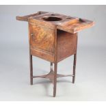 A 19th Century square mahogany enclosed washstand, fitted 3 bowl receptacles above cupboard enclosed