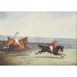 19th Century watercolour unsigned, naive horse racing study 25cm x 35cm This picture is foxed