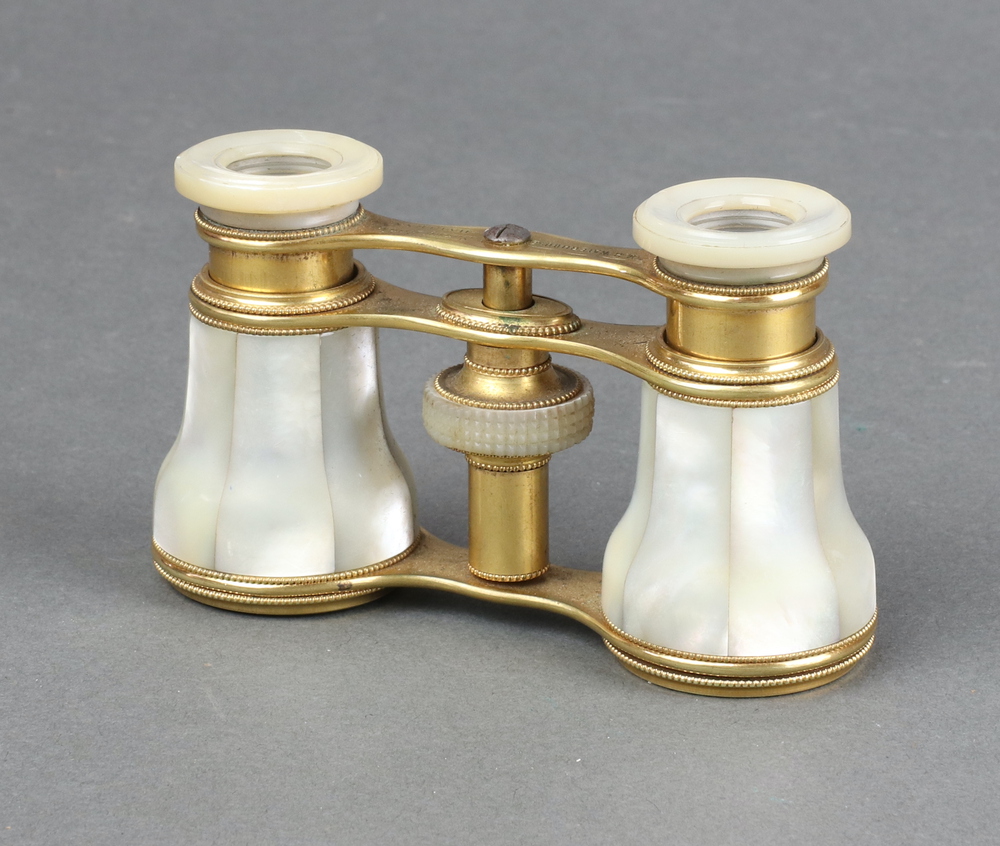 M H Whitehouse, a pair of 19th Century gilt metal and mother of pearl opera glasses marked M H