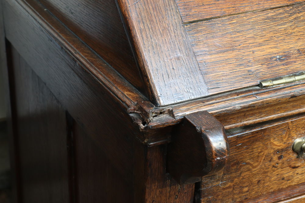 A 19th Century oak bureau bookcase the later associated top fitted shelves enclosed by astragal - Image 4 of 6