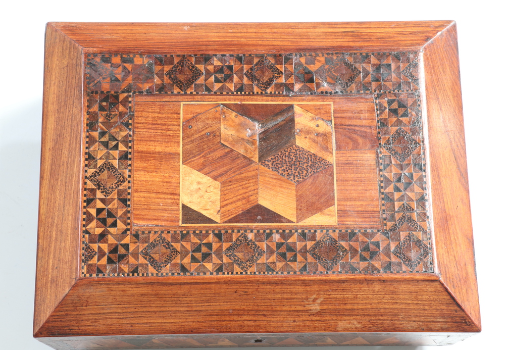 A 19th Century Tunbridge Ware style rectangular trinket box with hinged lid, the top inlaid - Image 2 of 6