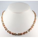 A 9ct 3 colour gold necklace, 39cm, 19 grams