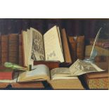 Louis Block (1879-1909) watercolour signed, still life study of books, label on verso Royal