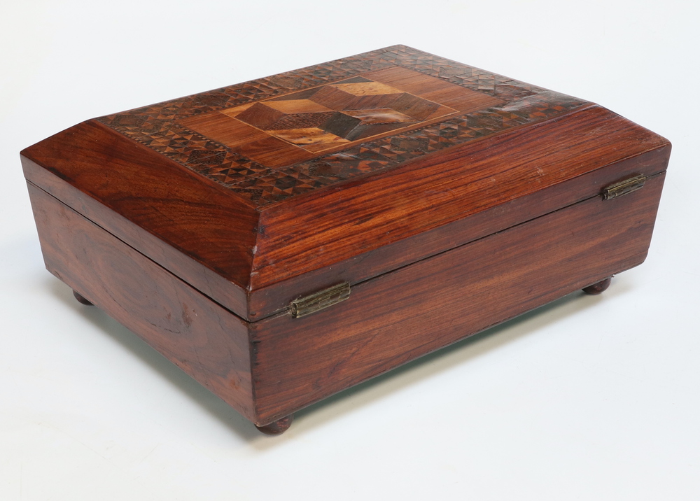 A 19th Century Tunbridge Ware style rectangular trinket box with hinged lid, the top inlaid - Image 4 of 6