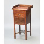 A 19th Century inlaid mahogany bedside cabinet with 3/4 gallery, base fitted a drawer above panelled