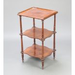 A Victorian 3 tier mahogany what-not with square upper section and 3/4 gallery, the 2 lower tiers of