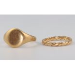 An 18ct yellow gold signet ring size P and a ditto wedding band size J, 8.4 grams