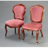 A 19th Century Continental carved walnut show frame dining chair, the seat and back upholstered in