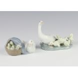 A Lladro group of a goose and goslings 13cm, ditto 4895 13cm boxed