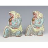 Two studio ceramic figures of a lady with child inscribed T H Parnass London, 14cm