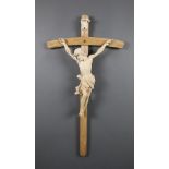 20th Century Continental carved wooden crucifix, the reverse marked Toni Baur 85cm h x 45cm