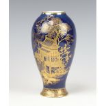 A Carlton Ware blue ground oviform vase decorated with Chinese landscape 19cm 2729