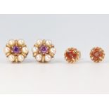 A pair of 9ct yellow gold amethyst and pearl ear studs, a pair of gem set ditto, 5.5 grams