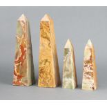 Two pairs of onyx obelisks 30cm h x 7cm x 7cm and 20cm x 5cm x 5cm