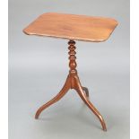 A 19th Century mahogany rectangular snap top wine table, raised on a turned column and tripod base