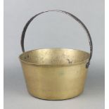A brass preserving pan with painted steel handle 33cm h x 31cm diam.