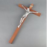 A wooden crucifix with cast metal corpus christi 48cm h x 26cm w