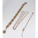 A 9ct yellow gold gate bracelet 17cm together with 2 9ct necklaces, 23cm and 45cm, 10.5 grams The