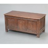 A 1930/40's carved oak coffer with linenfold decoration and hinged lid 50cm h x 105cm w x 45cm dSome