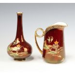 A Carlton Ware Rouge Royale jug decorated with a Chinese landscape 15cm, ditto oviform vase 17cm