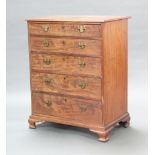 A Georgian bleached mahogany chest of 5 drawers with replacement brass swan neck drop handles, steel