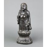 A bronze figure of Hotei, standing, 44cm h x 18cm w x 13cm d This lot is generally in good