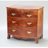 A Georgian crossbanded mahogany bow front chest of 2 short and 3 long drawers with replacement brass