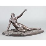 After H Gladenbeck Unson, a bronze figure of a reclining lady 23cm h x 46cm w x 20cm d