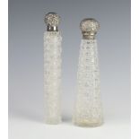 A Victorian cut glass tapered silver mounted scent bottle London 1890 20cm, a circular ditto