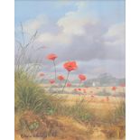 Christopher Osborne (born 1947), oil on board signed, a poppy field, the reverse with Forest Gallery