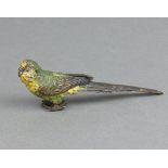 A cold painted bronze figure of a budgerigar 2cm x 11cm x 1cm Feet are bent