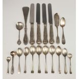 A Victorian silver butter knife Exeter 1876 and minor silver cutlery and silver handled knives,