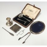 An oval 925 standard photograph frame and minor silver mounted items