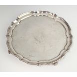 A silver card tray with Chippendale rim and engraved monogram Sheffield 1914, 20cm, 349 grams