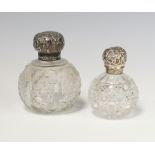 A Victorian silver mounted cut glass spherical scent bottle Sheffield 1896 10cm, a ditto London 1886