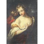 A Continental oil on metal panel unsigned, study of a semi-clad lady with child 15cm x 10cm,